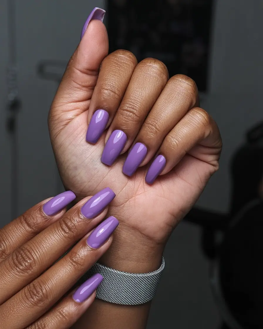 must try spring nails for dark skin 2026 Fresh Lavender Square Nails for a Playful Spring Mood