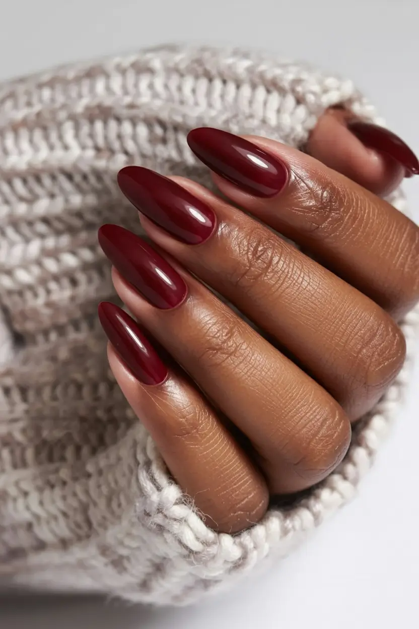 must try spring nails for dark skin 2026 Glossy Cherry Red Almond Nails That Always Feel Confident