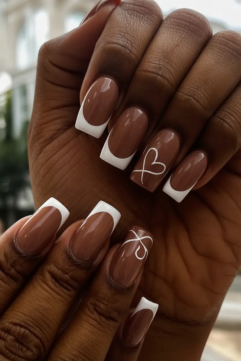 must try spring nails for dark skin 2026 Classic French Nails with Warm Chocolate Base