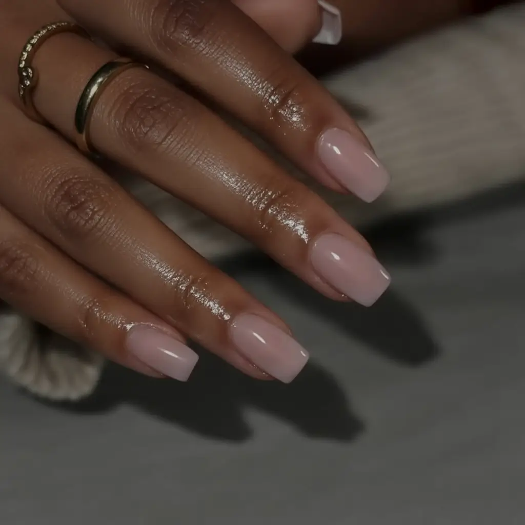 must try spring nails for dark skin 2026 Soft Nude Square Nails for a Clean Spring Finish