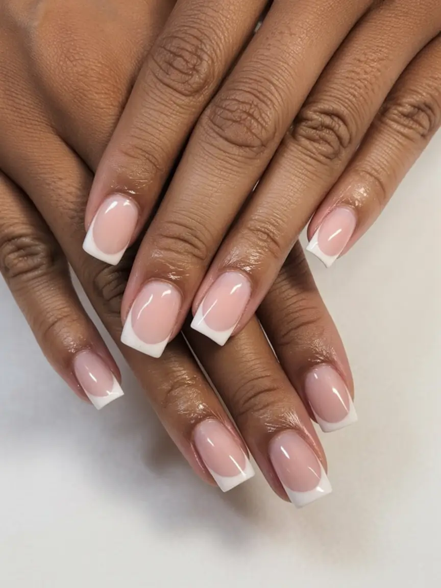 must try spring nails for dark skin 2026 Short Square Classic French for a Clean Spring Look