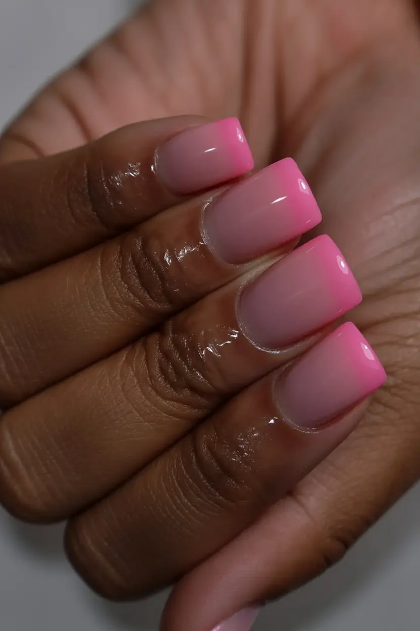 must try spring nails for dark skin 2026 Glossy Pink Ombre Square Nails