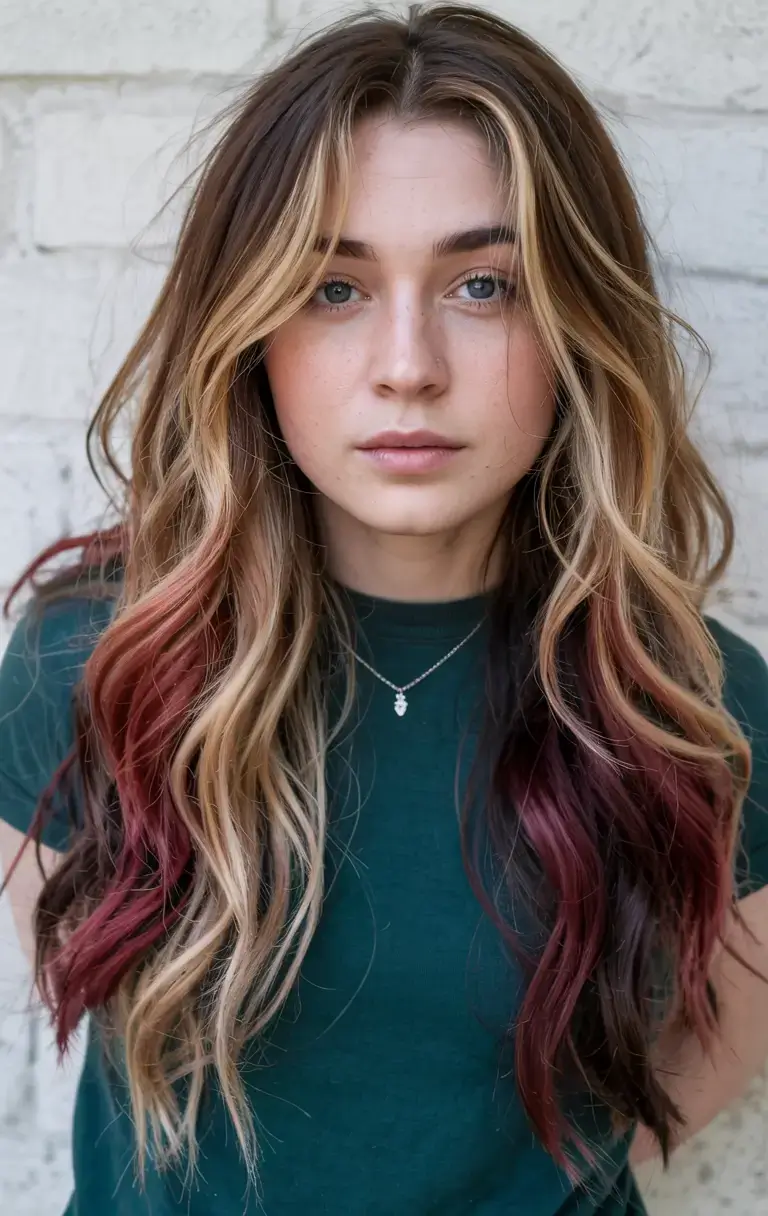 pastel spring calico hair color ideas 2026 Pastel Calico Blend With Soft Burgundy Ends