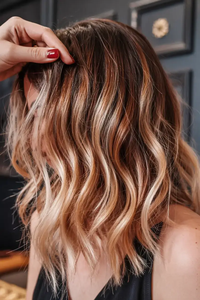 pastel spring calico hair color ideas 2026 Warm Calico Melt With Soft Face Framing Lights