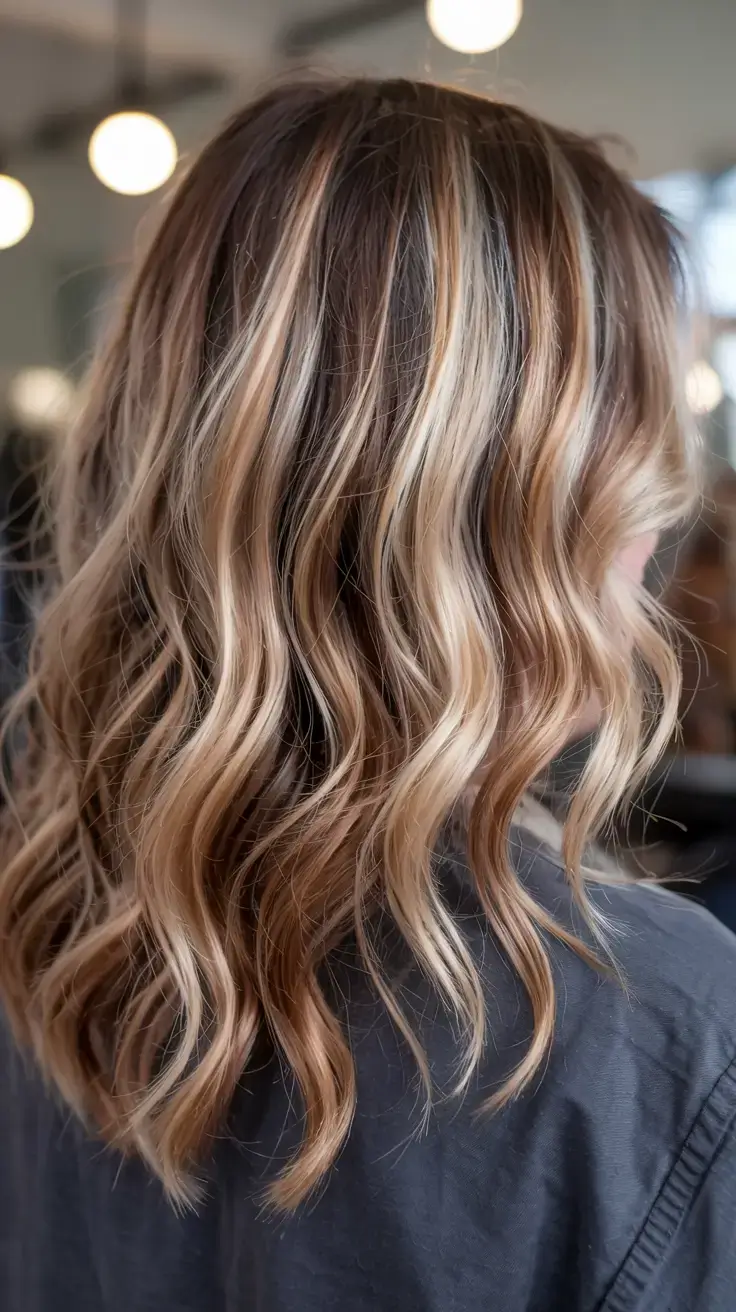 pastel spring calico hair color ideas 2026 Champagne Blonde Calico Waves With Subtle Depth