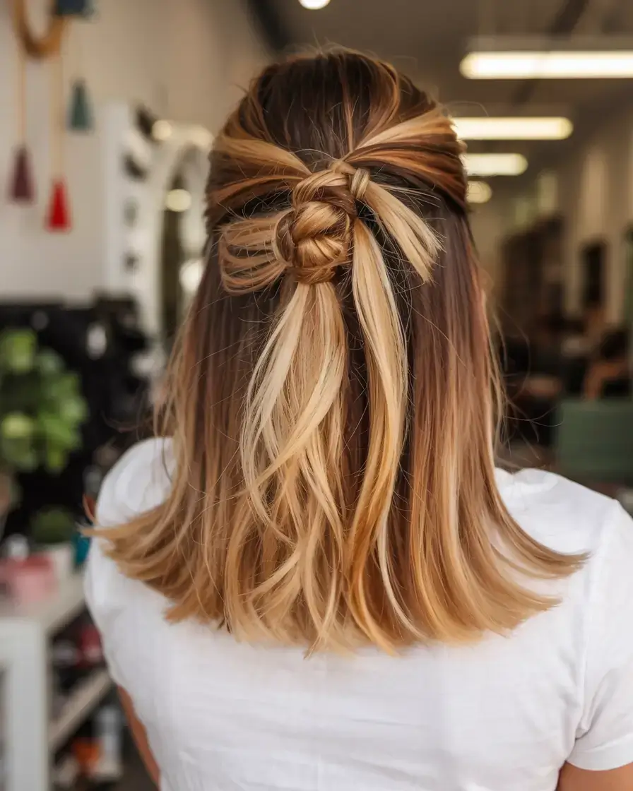 pastel spring calico hair color ideas 2026 Twisted Calico Knot With Buttery Blonde Accents