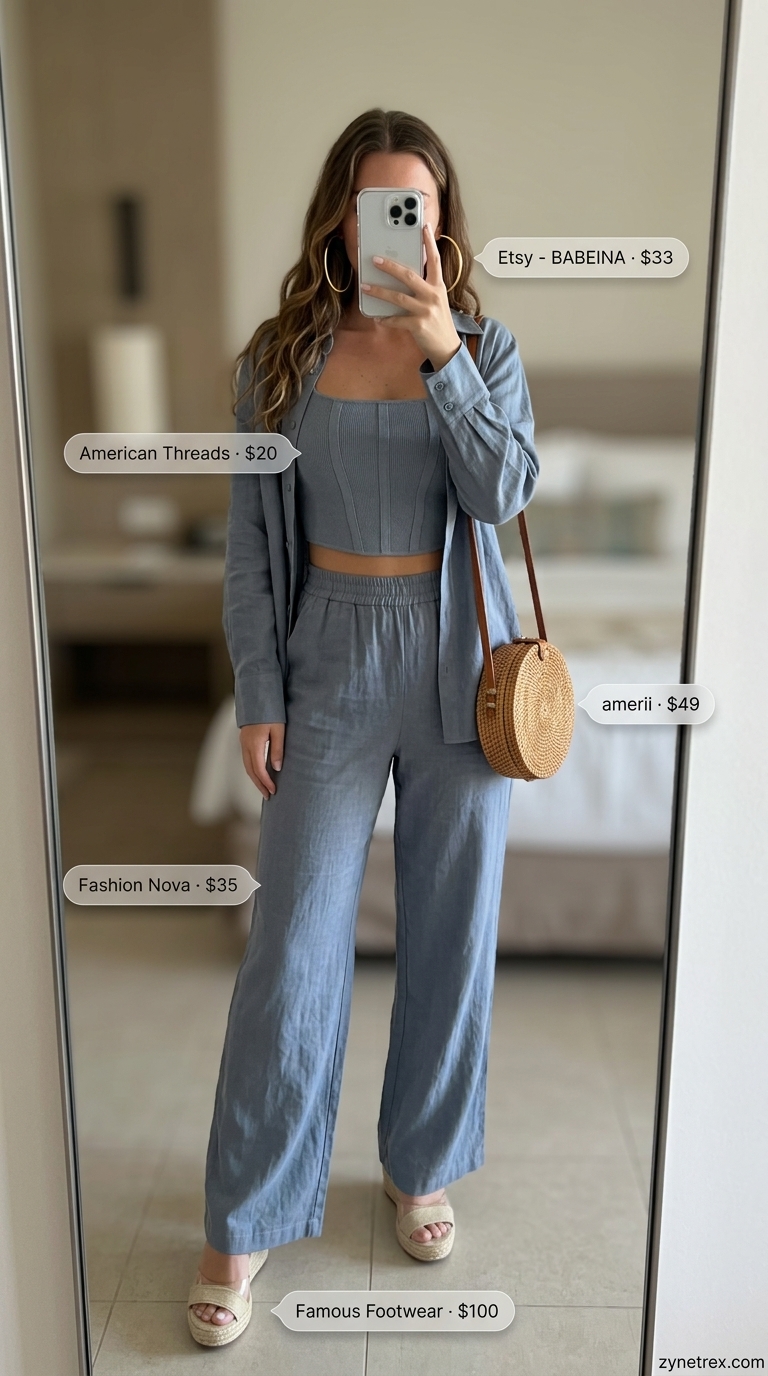 Trending Summer Fashion 2026: Terracotta Linen Set Trending summer fashion outfits for women 2026: Terracotta linen matching set for vacation dinners. Style with cream tank & espadrille wedges.