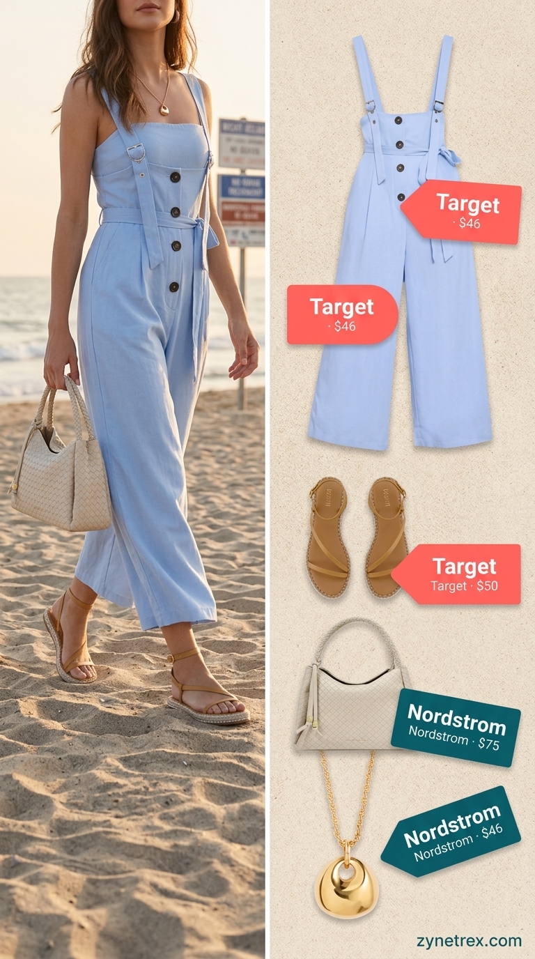 Azure Horizon Jumpsuit: Summer Beach Outfits for Women 2026 Sky blue jumpsuit summer beach outfits for women 2026, serene and chic for resort dinners.