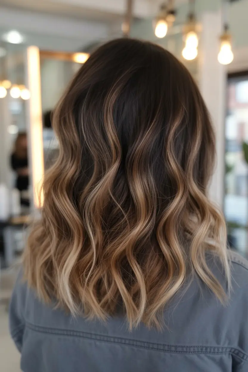 pretty spring ombre hair color 2026 Glossy Caramel Ombre for Dimensional Brunette Hair