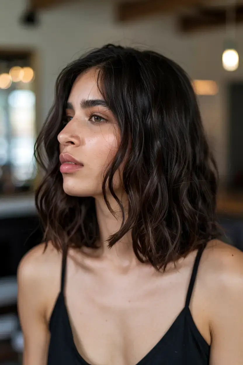 radiant spring hair color ideas to look younger 2026 Soft Espresso Waves with Natural Dimension