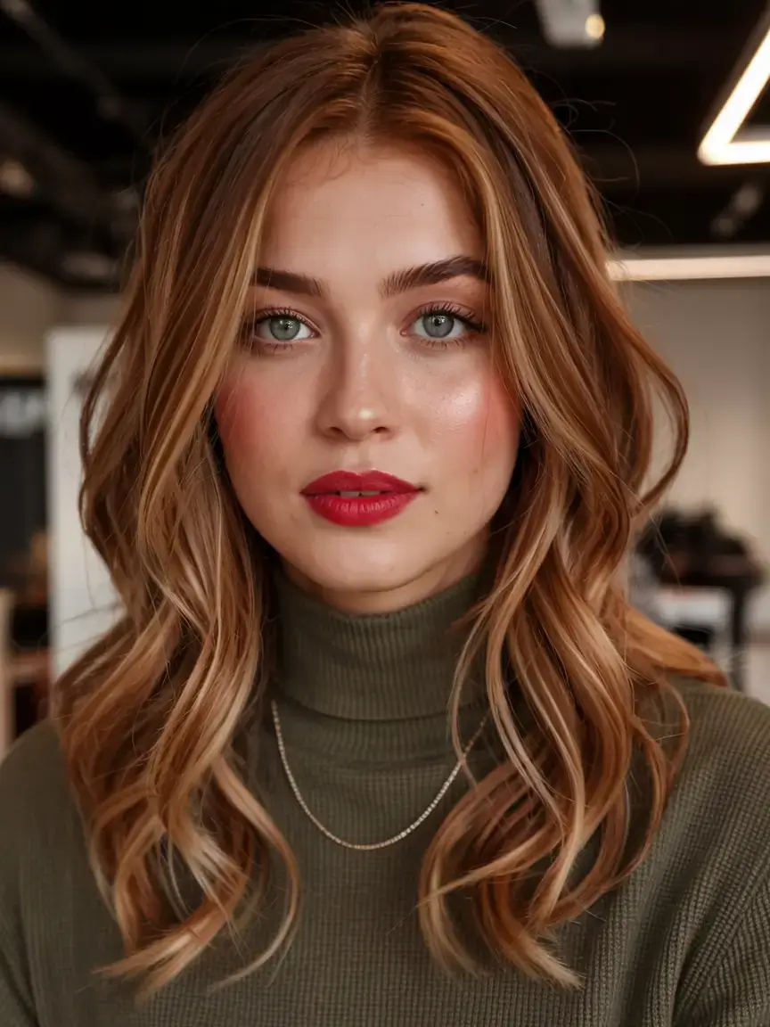 radiant spring hair color ideas to look younger 2026 Golden Apricot Waves with Soft Dimension