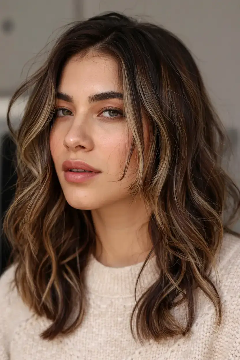 radiant spring hair color ideas to look younger 2026 Soft Mocha Balayage with Effortless Waves
