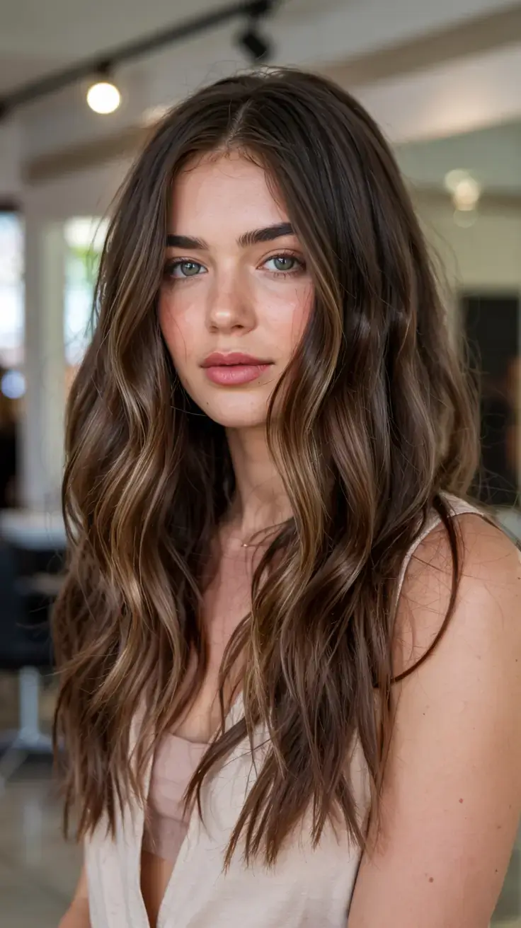 radiant spring hair color ideas to look younger 2026 Rich Cocoa Brunette with Dimensional Highlights