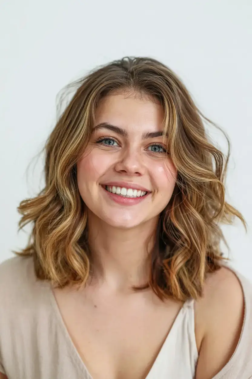 radiant spring hair color ideas to look younger 2026 Warm Honey Glow with Playful Shoulder-Length Waves