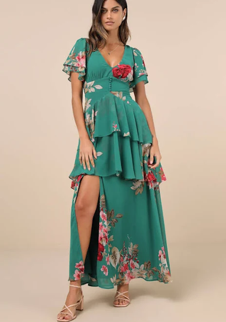 Lulus Floral Print Tiered Maxi Dress