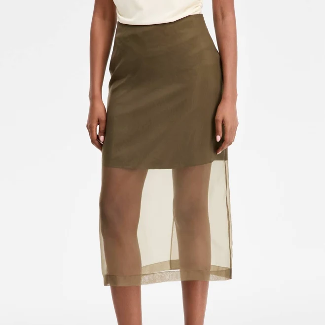 Sheer high-waisted midi skirt with side slit detail