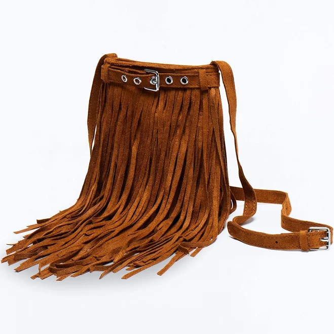 Fashion Nova Women's Feeling Good Fringe Faux Suede Crossbody Handbag