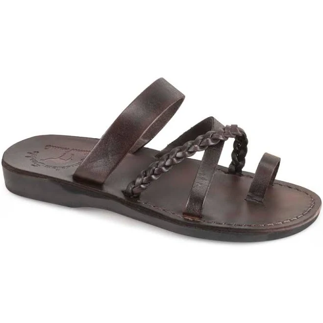 Women's Leather Braided Flat Sandal - Sophia - Brown, Size 5 | Hand-Crafted - Light & Flexible | Jerusalem Sandals