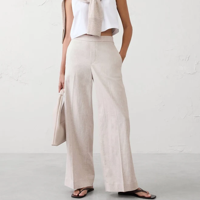 Women's Wide-Leg High-Rise Linen-Blend Pant