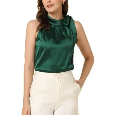 Inspire Chic Women's Sleeveless Bow Tie Mock Neck Satin Blouse