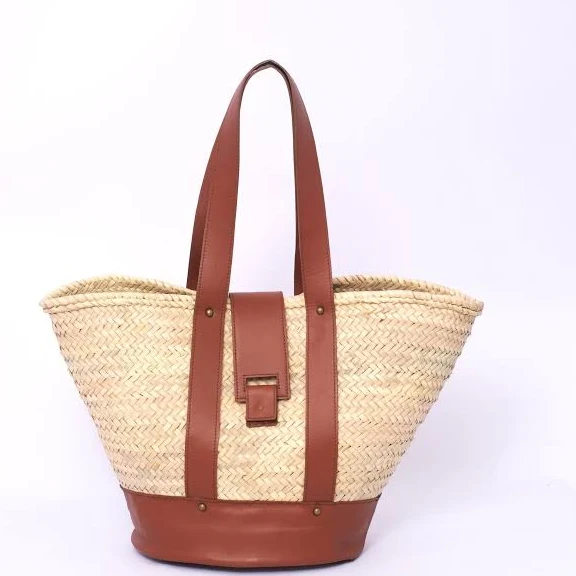 Handwoven Straw Tote Bag with Leather Straps
