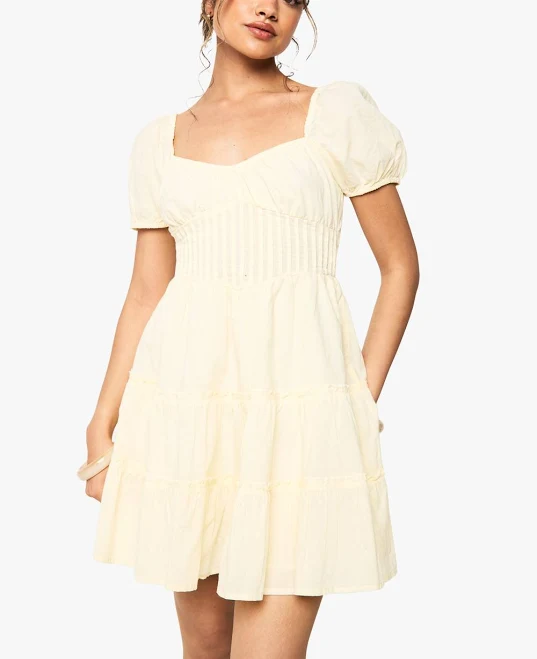 Boohoo Women's Tiered Puff Sleeve Smock Mini Dress