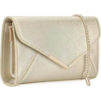 Faux Saffiano Leather Foldover Clutch