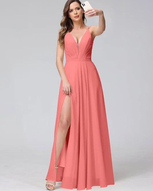 Lavetir Bridesmaid Dresses Line Spaghetti Straps Long With Split Side 2026