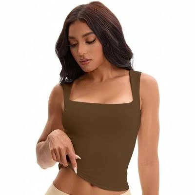 INSPIRE CHIC Women's Square Neck Plain Back Sleeveless Basic Fitted Tank Tops 2 Packs