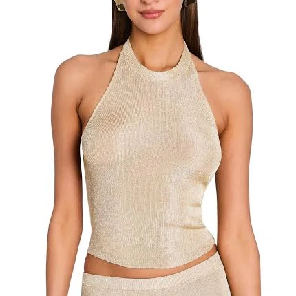 Minnie Metallic Knit Halter Top