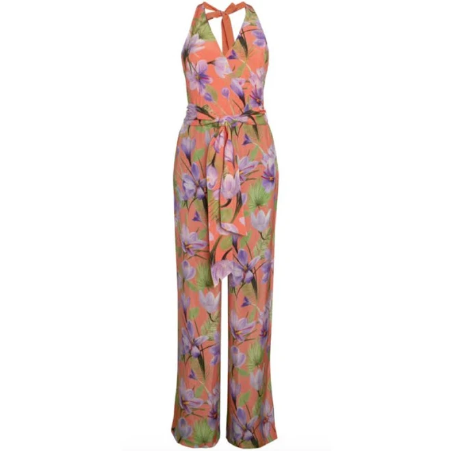 Alice + Olivia Cyrus Floral Halter Jumpsuit Coral Multi Size 10