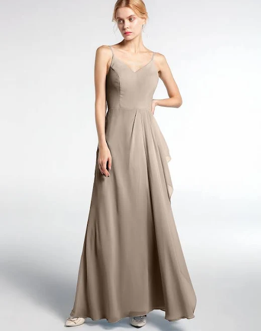 BABARONI V-Neck Chiffon Maxi Dress with Spaghetti Straps