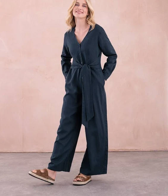 Celtic & Co. Women's Pure Linen Tie Waist Jumpsuit