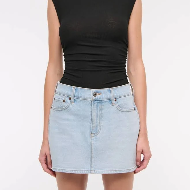 Mid Rise Denim Mini Skirt