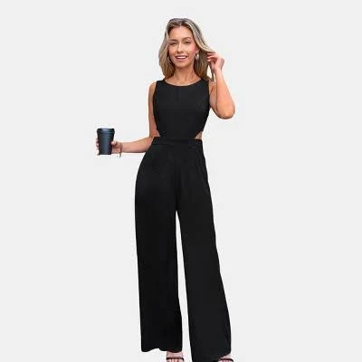 Cupshe Casual Work Sleeveless Cutout Wide Leg Jumpsuit