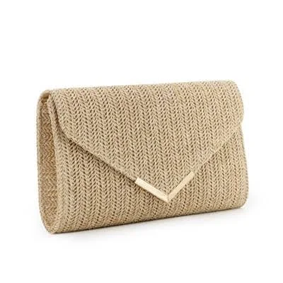Woven straw clutch with gold clasp