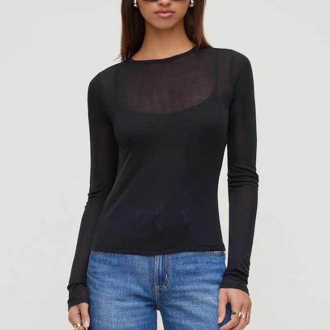 Sheer Layered Cami and Long Sleeve T Shirt