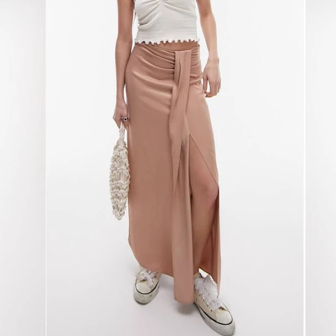 Topshop Satin Sarong Skirt with tuck Detail