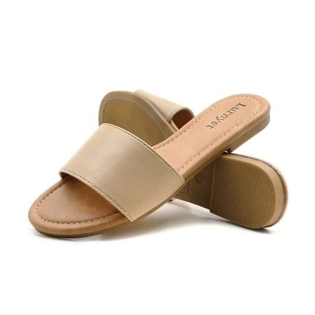 Lurnyet Women's Classic Faux Leather Slide Sandals