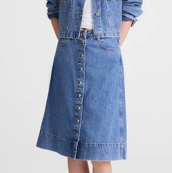 Madewell Women's Denim Button-Front A-Line Midi Skirt