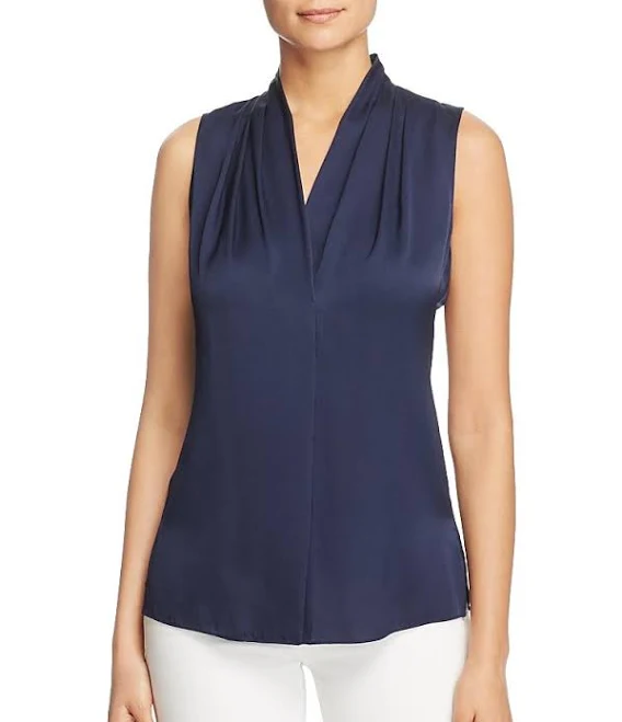 Kobi Halperin Mila Sleeveless V-neck Pleated Silk Blouse - Midnight Blue