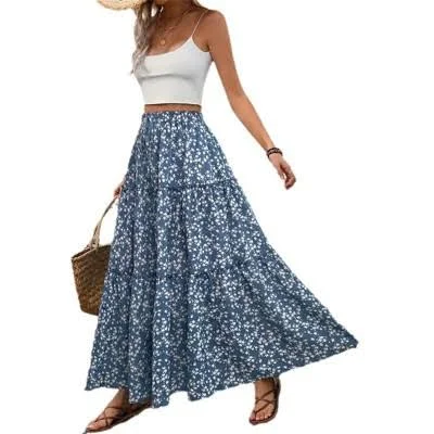 Women's High Waist Flowy Ruffle Maxi Skirt