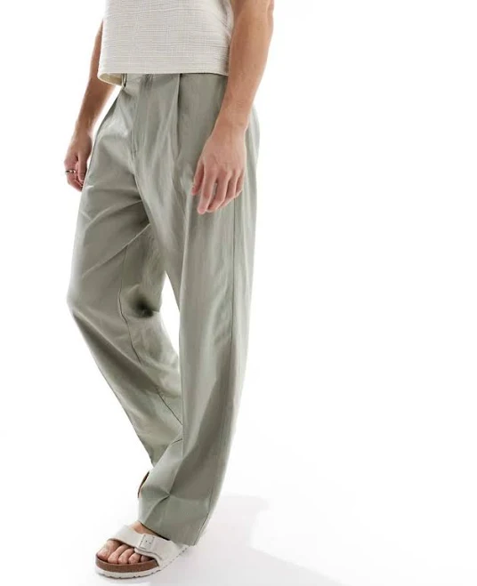 ASOS Design Smart Wide Leg Linen Blend Pants with Front Pleat