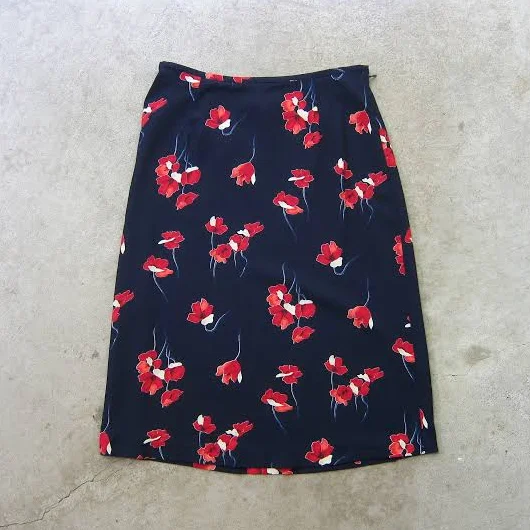 90s A-Line Floral Print Skirt