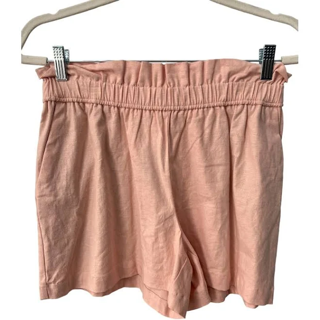 Express Paperbag Pull On Shorts Women Small Elastic Waist Peach Linen