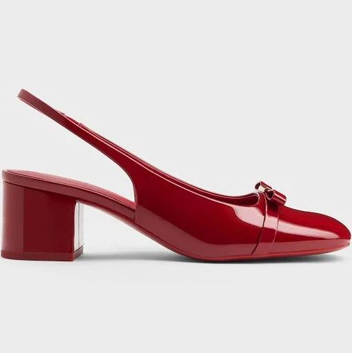 Charles & Keith Dorian Patent Bow Block-Heel Slingback Pumps