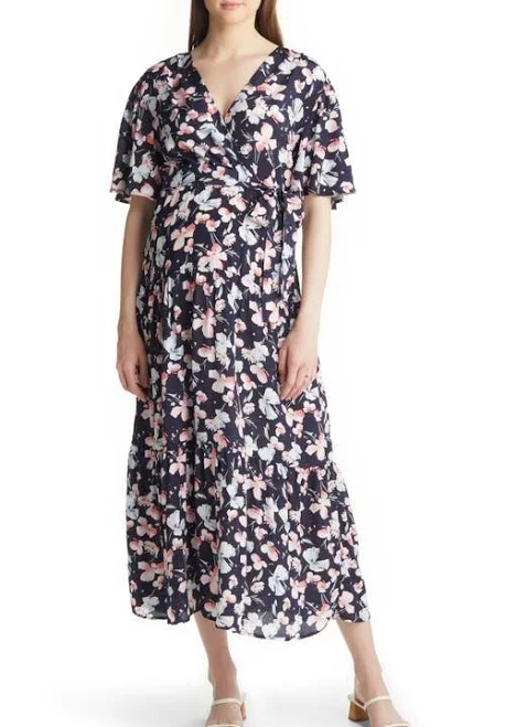 Angel Maternity Cara Floral Faux Wrap Maternity Maxi Dress