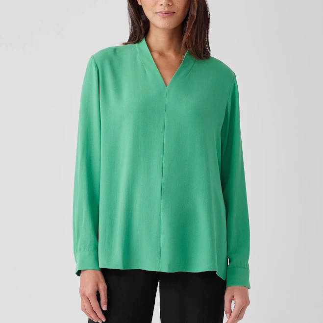 Eileen Fisher Women's Silk Georgette Crepe V-Neck Top