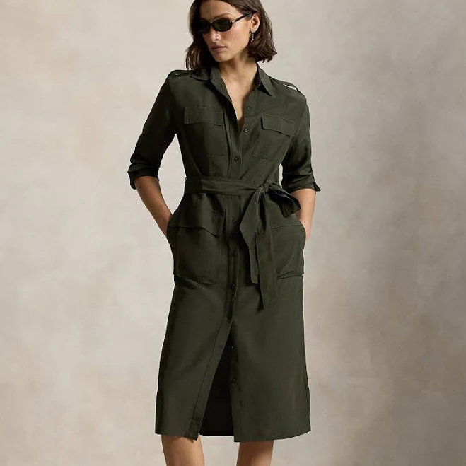 Belted Faille Shirtdress
