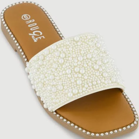 Women's Faux Pearl Studded Slide Sandals